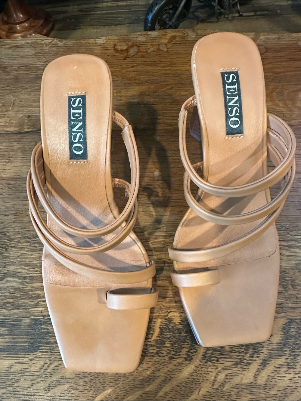 SENSO Women's Strappy Square-Toe Heels in Nude Tan